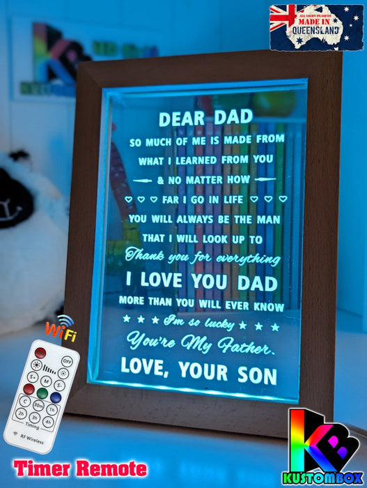 Dear Dad I Love You Personalised Message Quote Timber Frame USB 3D LED Night Light Lamp - KustomboxNight Lights & Ambient LightingKustomboxTimber Frame Light - $34.99