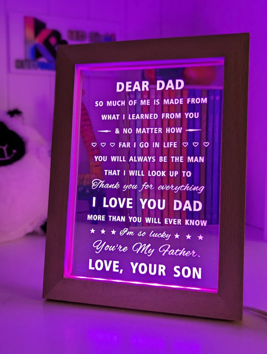 Dear Dad I Love You Personalised Message Quote Timber Frame USB 3D LED Night Light Lamp - KustomboxNight Lights & Ambient LightingKustomboxTimber Frame Light - $34.99