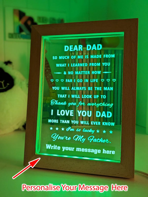 Dear Dad I Love You Personalised Message Quote Timber Frame USB 3D LED Night Light Lamp - KustomboxNight Lights & Ambient LightingKustomboxTimber Frame Light - $34.99