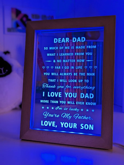 Dear Dad I Love You Personalised Message Quote Timber Frame USB 3D LED Night Light Lamp - KustomboxNight Lights & Ambient LightingKustomboxTimber Frame Light - $34.99
