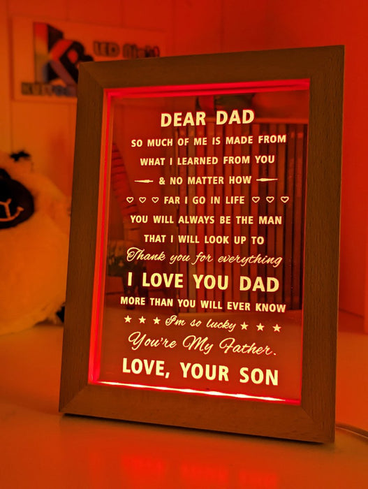 Dear Dad I Love You Personalised Message Quote Timber Frame USB 3D LED Night Light Lamp - KustomboxNight Lights & Ambient LightingKustomboxTimber Frame Light - $34.99
