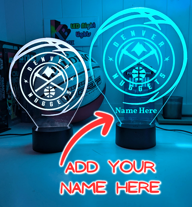 Denver Nuggets Personalised 3D LED Night Light Custom Name Basketball Lamp - KustomboxNight Lights & Ambient LightingKustomboxStandard Size - No Name