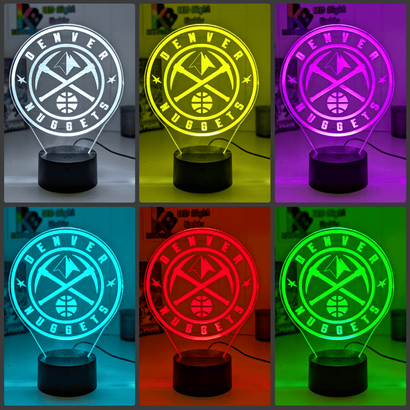 Denver Nuggets Personalised 3D LED Night Light Custom Name Basketball Lamp - KustomboxNight Lights & Ambient LightingKustomboxStandard Size - No Name
