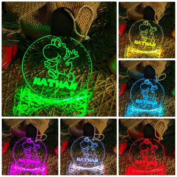 Dinosaur Yoshi Personalised Christmas Tree Bauble 3D LED Light Decoration - KustomboxNight Lights & Ambient LightingKustomboxBauble - Standard