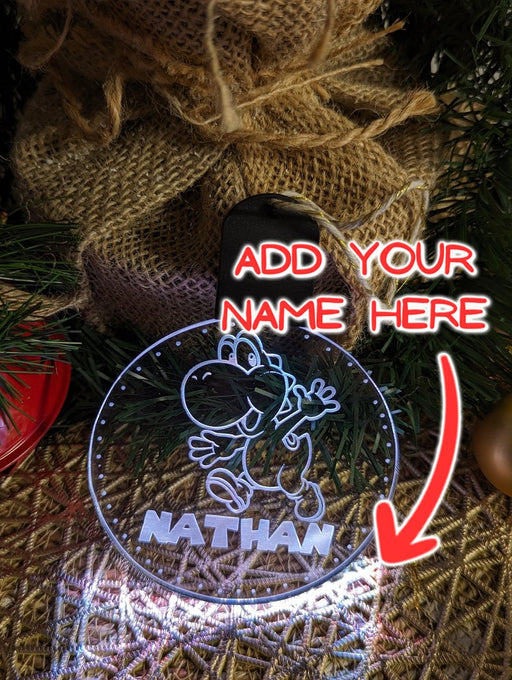 Dinosaur Yoshi Personalised Christmas Tree Bauble 3D LED Light Decoration - KustomboxNight Lights & Ambient LightingKustomboxBauble - Standard