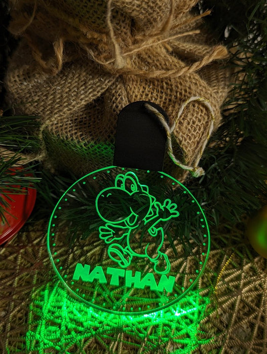 Dinosaur Yoshi Personalised Christmas Tree Bauble 3D LED Light Decoration - KustomboxNight Lights & Ambient LightingKustomboxBauble - Standard