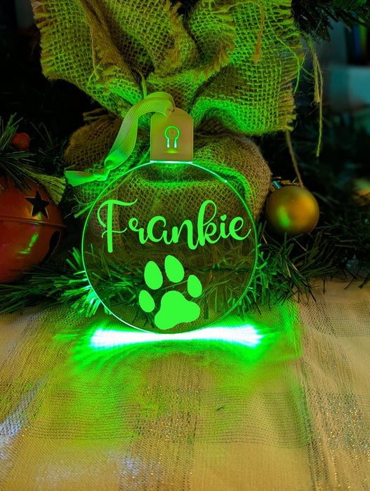 Dog Paw Christmas Personalised Name Bauble LED Hanging Decoration - KustomboxNight Lights & Ambient LightingKustomboxBauble - Standard Size