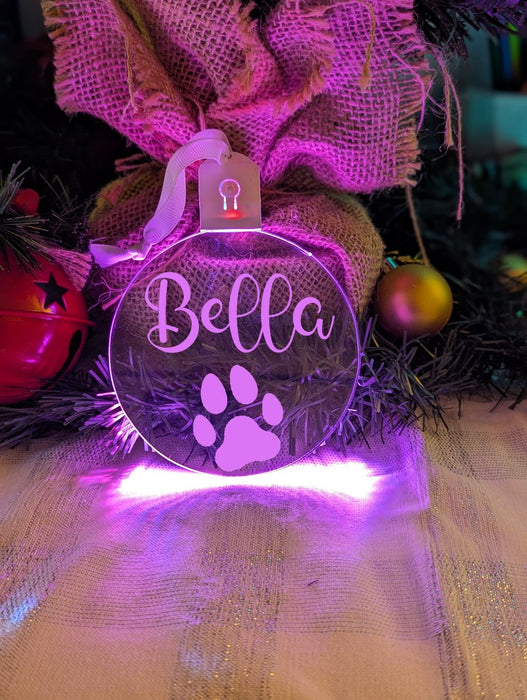 Dog Paw Christmas Personalised Name Bauble LED Hanging Decoration - KustomboxNight Lights & Ambient LightingKustomboxBauble - Standard Size
