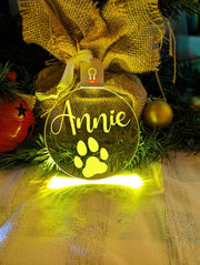 Dog Paw Christmas Personalised Name Bauble LED Hanging Decoration - KustomboxNight Lights & Ambient LightingKustomboxBauble - Standard Size
