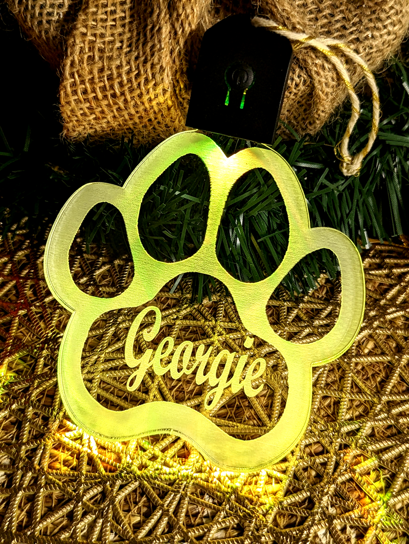 dog paw personalised christmas tree night light decoration 
