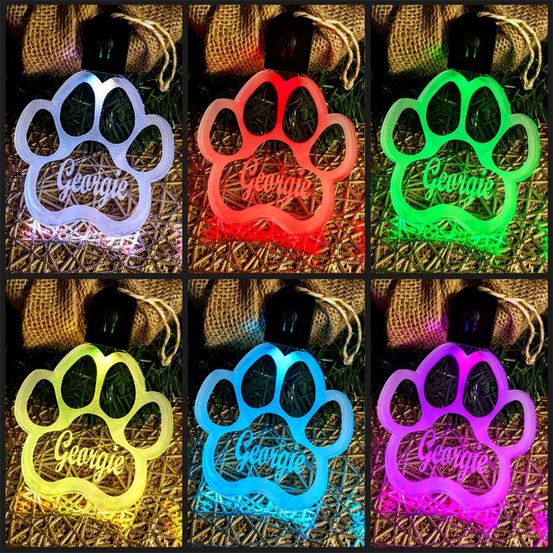 Dog Paw Print Personalised Christmas Bauble 3D LED Light Decoration - KustomboxNight Lights & Ambient LightingKustomboxBauble - No Name