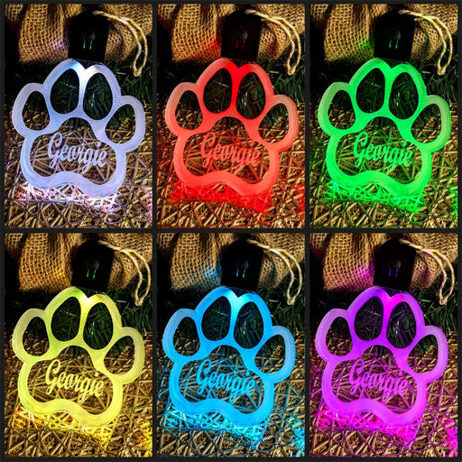 Dog Paw Print Personalised Christmas Bauble 3D LED Light Decoration - KustomboxNight Lights & Ambient LightingKustomboxBauble - No Name