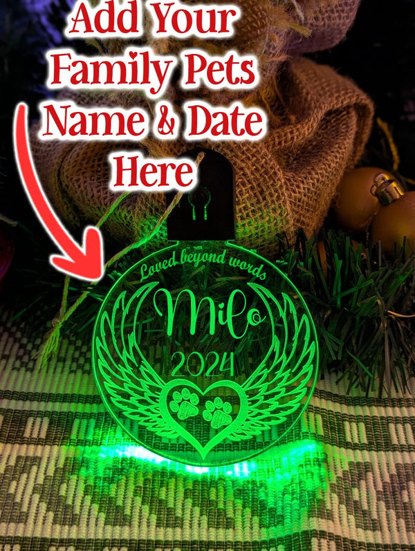 Dog Paws Angel Wings Christmas Memorial Bauble LED Hanging Decoration - KustomboxNight Lights & Ambient LightingKustomboxBauble - Standard Size