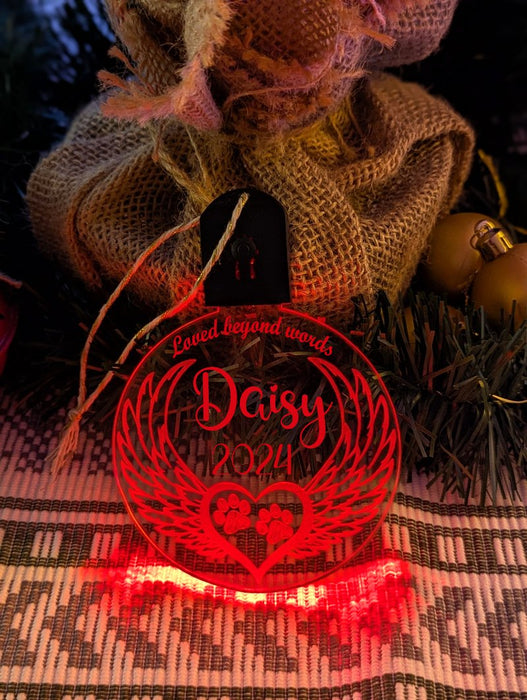 Dog Paws Angel Wings Christmas Memorial Bauble LED Hanging Decoration - KustomboxNight Lights & Ambient LightingKustomboxBauble - Standard Size