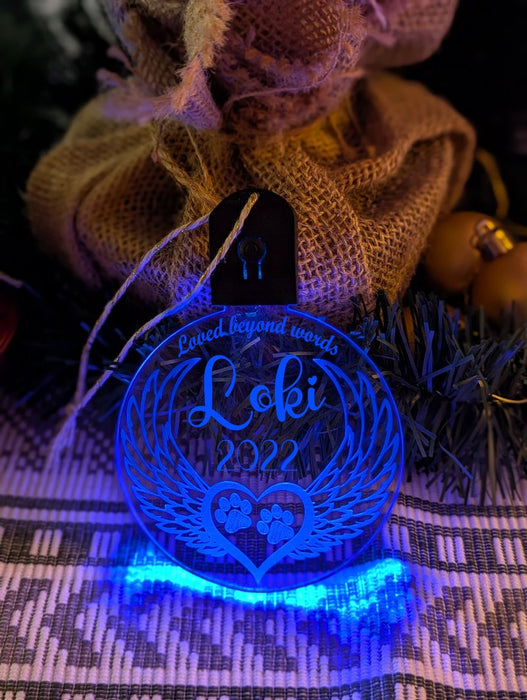 Dog Paws Angel Wings Christmas Memorial Bauble LED Hanging Decoration - KustomboxNight Lights & Ambient LightingKustomboxBauble - Standard Size