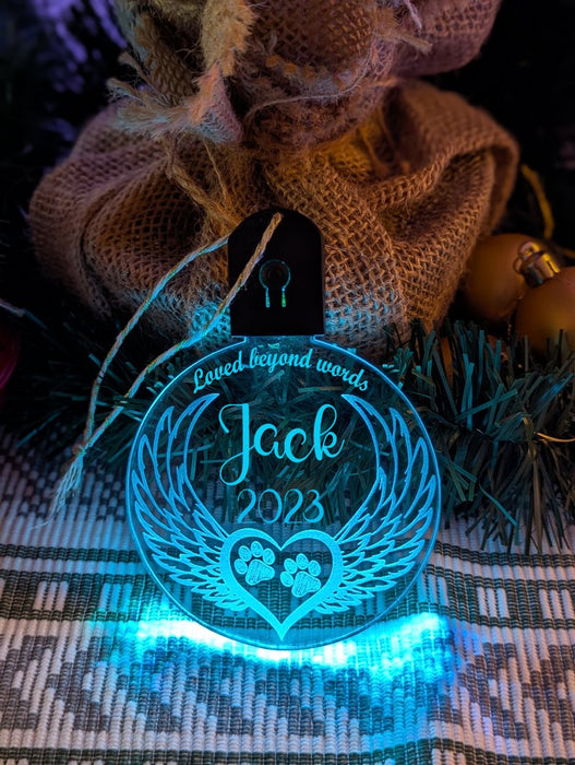 Dog Paws Angel Wings Christmas Memorial Bauble LED Hanging Decoration - KustomboxNight Lights & Ambient LightingKustomboxBauble - Standard Size