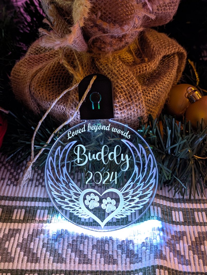 Dog Paws Angel Wings Christmas Memorial Bauble LED Hanging Decoration - KustomboxNight Lights & Ambient LightingKustomboxBauble - Standard Size