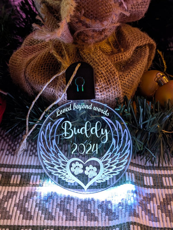 Dog Paws Angel Wings Christmas Memorial Bauble LED Hanging Decoration - KustomboxNight Lights & Ambient LightingKustomboxBauble - Standard Size