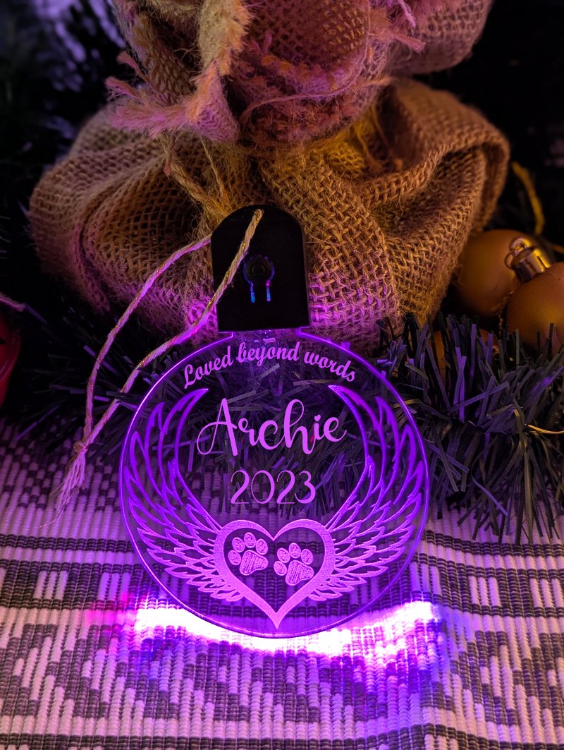 Dog Paws Angel Wings Christmas Memorial Bauble LED Hanging Decoration - KustomboxNight Lights & Ambient LightingKustomboxBauble - Standard Size