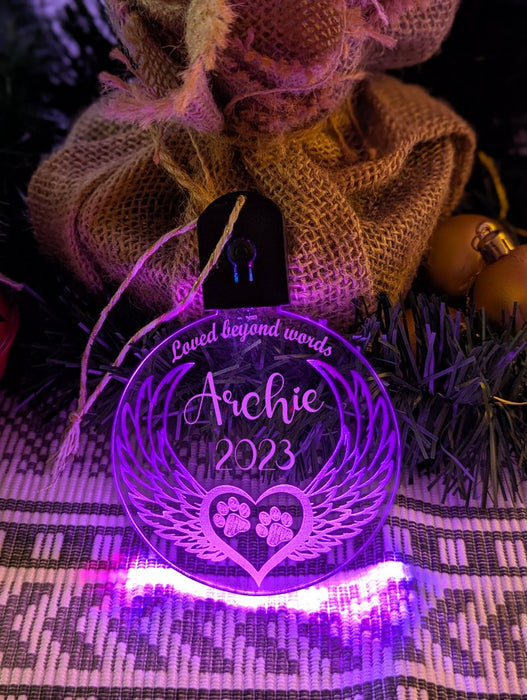 Dog Paws Angel Wings Christmas Memorial Bauble LED Hanging Decoration - KustomboxNight Lights & Ambient LightingKustomboxBauble - Standard Size