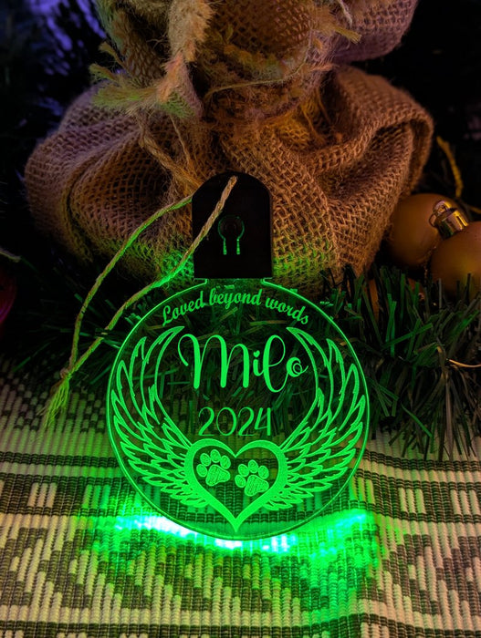 Dog Paws Angel Wings Christmas Memorial Bauble LED Hanging Decoration - KustomboxNight Lights & Ambient LightingKustomboxBauble - Standard Size