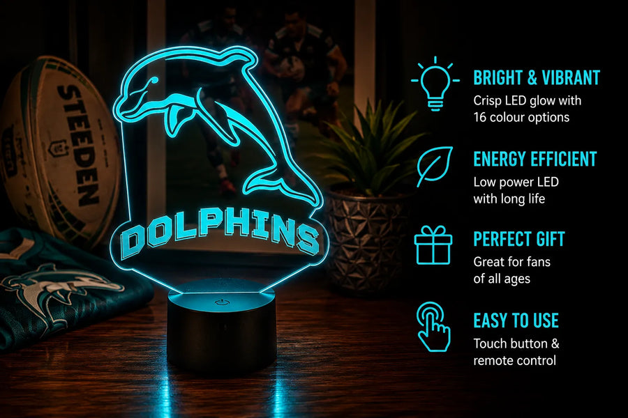 Redcliffe Dolphins Rugby League Personalised 3D LED Night Light Lamp