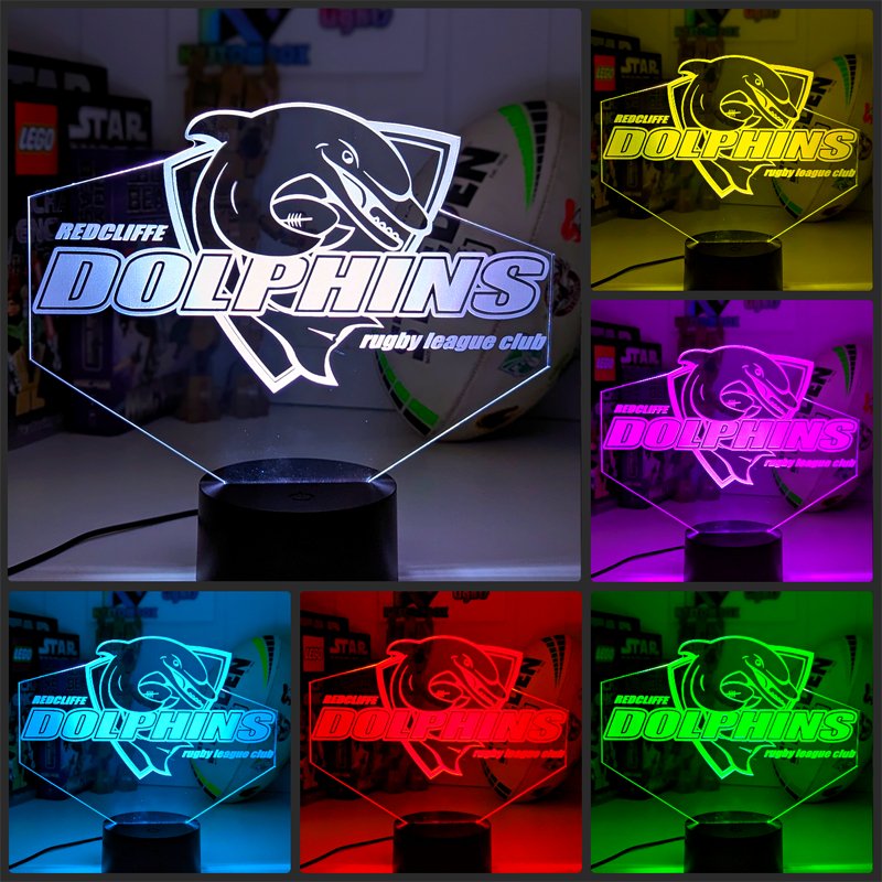 Redcliffe Dolphins Rugby League team custom 3D LED lamp with name engraving and colour-changing effects