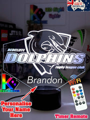Custom Redcliffe Dolphins Rugby League team LED lamp with 7-colour glow, perfect NRL-themed gift