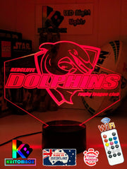 Personalised Redcliffe Dolphins Rugby League team 3D LED night light glowing in 7 colours, perfect for kids or man caves