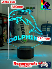 Redcliffe Dolphins rugby league 3D LED night light with USB power and multi-colour fade mode, Large Size lamp 