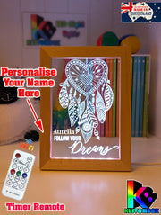 Dream Catcher Follow your Dreams Personalised Name Timber Frame base USB 3D LED Night Light + Remote - KustomboxNight Lights & Ambient LightingKustomboxTimber Frame Light