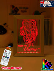 Dream Catcher Follow your Dreams Personalised Name Timber Frame base USB 3D LED Night Light + Remote - KustomboxNight Lights & Ambient LightingKustomboxTimber Frame Light