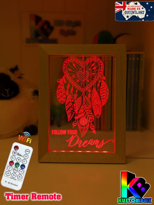 Dream Catcher Follow your Dreams Personalised Name Timber Frame base USB 3D LED Night Light + Remote - KustomboxNight Lights & Ambient LightingKustomboxTimber Frame Light