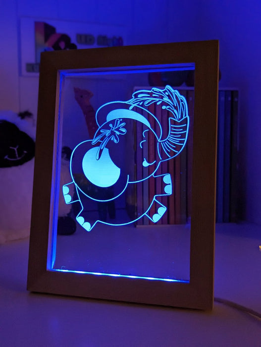 Elephant Safari Animal - Personalised Name Timber Frame USB 3D LED Night Light Lamp - KustomboxNight Lights & Ambient LightingKustomboxTimber Frame Light - $34.99
