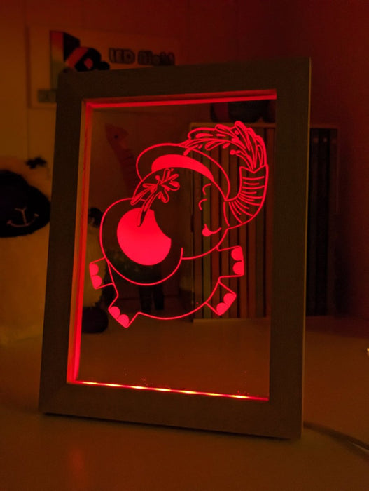 Elephant Safari Animal - Personalised Name Timber Frame USB 3D LED Night Light Lamp - KustomboxNight Lights & Ambient LightingKustomboxTimber Frame Light - $34.99