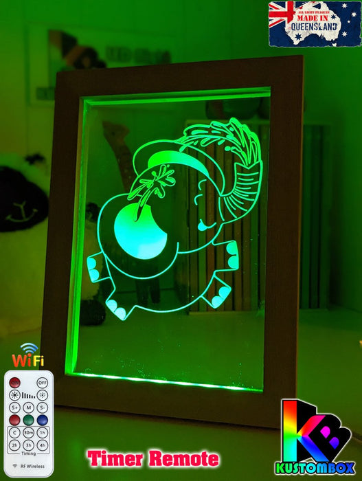 Elephant Safari Animal - Personalised Name Timber Frame USB 3D LED Night Light Lamp - KustomboxNight Lights & Ambient LightingKustomboxTimber Frame Light - $34.99