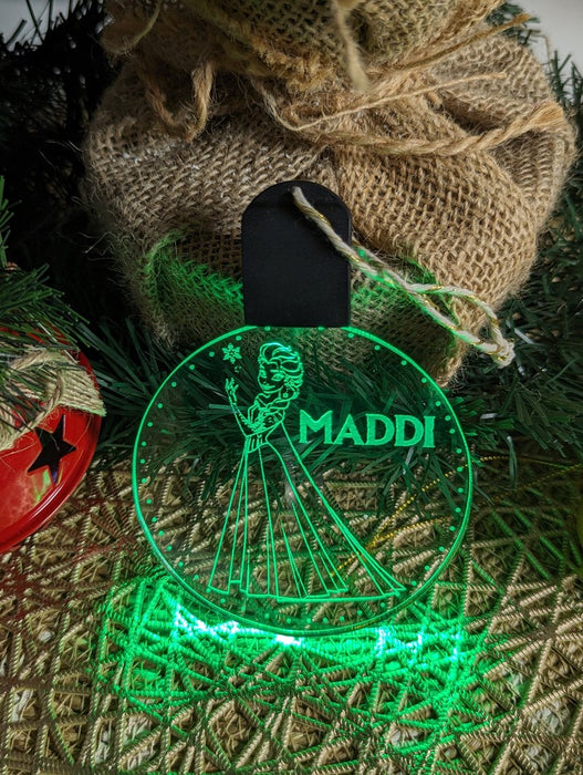 Elsa Princess Frozen Personalised Christmas Tree Bauble 3D LED Light Decoration - KustomboxNight Lights & Ambient LightingKustomboxBauble - Standard