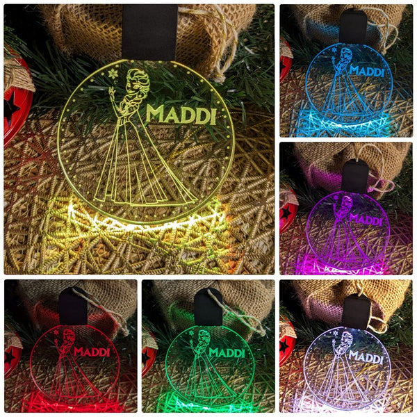 Elsa Princess Frozen Personalised Christmas Tree Bauble 3D LED Light Decoration - KustomboxNight Lights & Ambient LightingKustomboxBauble - Standard