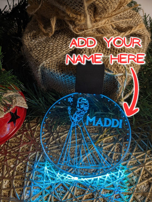 Elsa Princess Frozen Personalised Christmas Tree Bauble 3D LED Light Decoration - KustomboxNight Lights & Ambient LightingKustomboxBauble - Standard