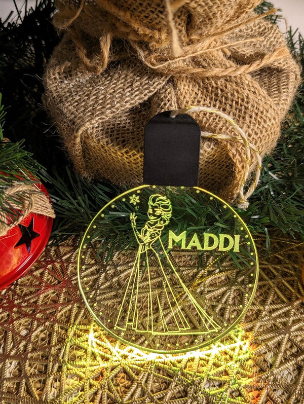 Elsa Princess Frozen Personalised Christmas Tree Bauble 3D LED Light Decoration - KustomboxNight Lights & Ambient LightingKustomboxBauble - Standard