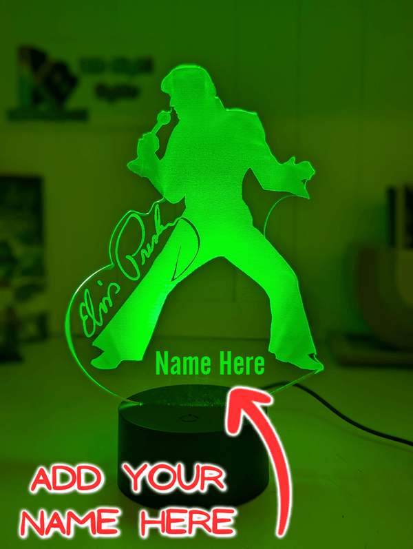 Elvis Presley LED night light showing colour changing modes in dark room setting