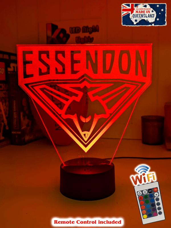 Essendon Bombers 3D LED lamp with 16-colour light modes and remote.