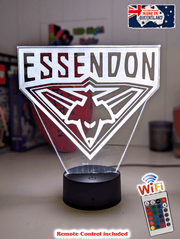 Essendon Bombers 3D LED lamp with 16-colour remote control – adjustable brightness and fade.
