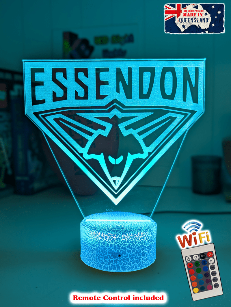 ESSENDON BOMBERS Australian Football Club 3D LED Night Light white crackle base 