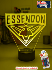 Essendon Bombers 3D LED night light glowing softly in a child’s bedroom with remote control