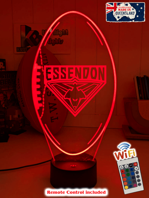 Essendon Bombers ball shaped LED lamp with 16-colour light modes and remote.