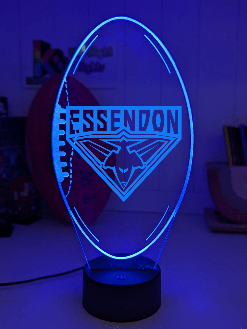 Essendon Bombers 3D LED lamp with 16-colour remote control adjustable brightness and fade.