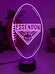 Essendon Bombers 3D LED lamp with custom name and 16-colour glow.