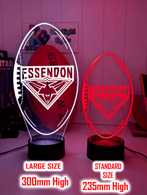Essendon Bombers Australian Football Club 3D LED Night Light size chart