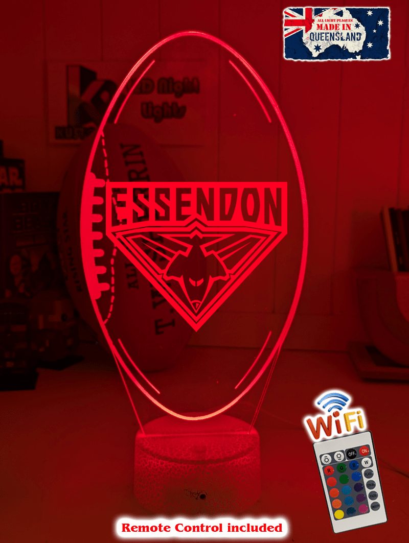 Essendon Bombers Australian Football Club 3D LED Night Light white crackle base 